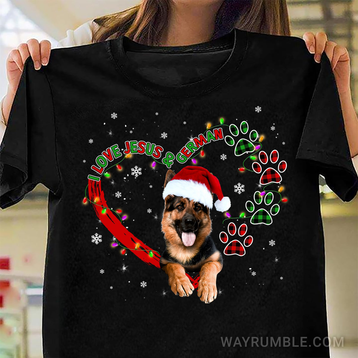 Jesus - Happy Christmas with dog - I love Jesus and German - BLACK apparel