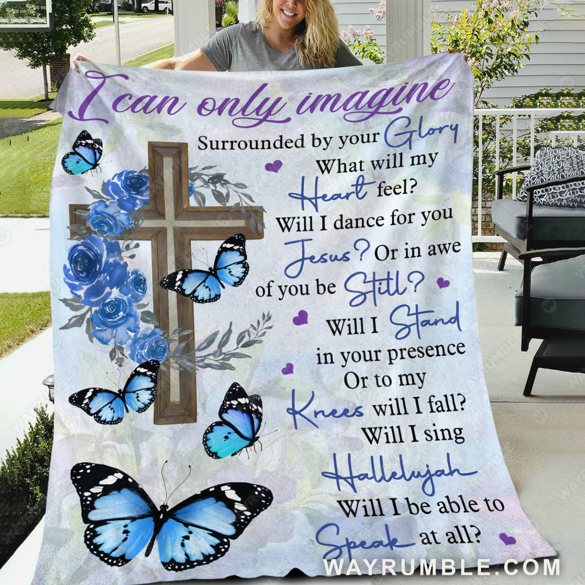 Cross symbol, Blue rose, Blue butterfly, I can only imagine - Jesus Blanket