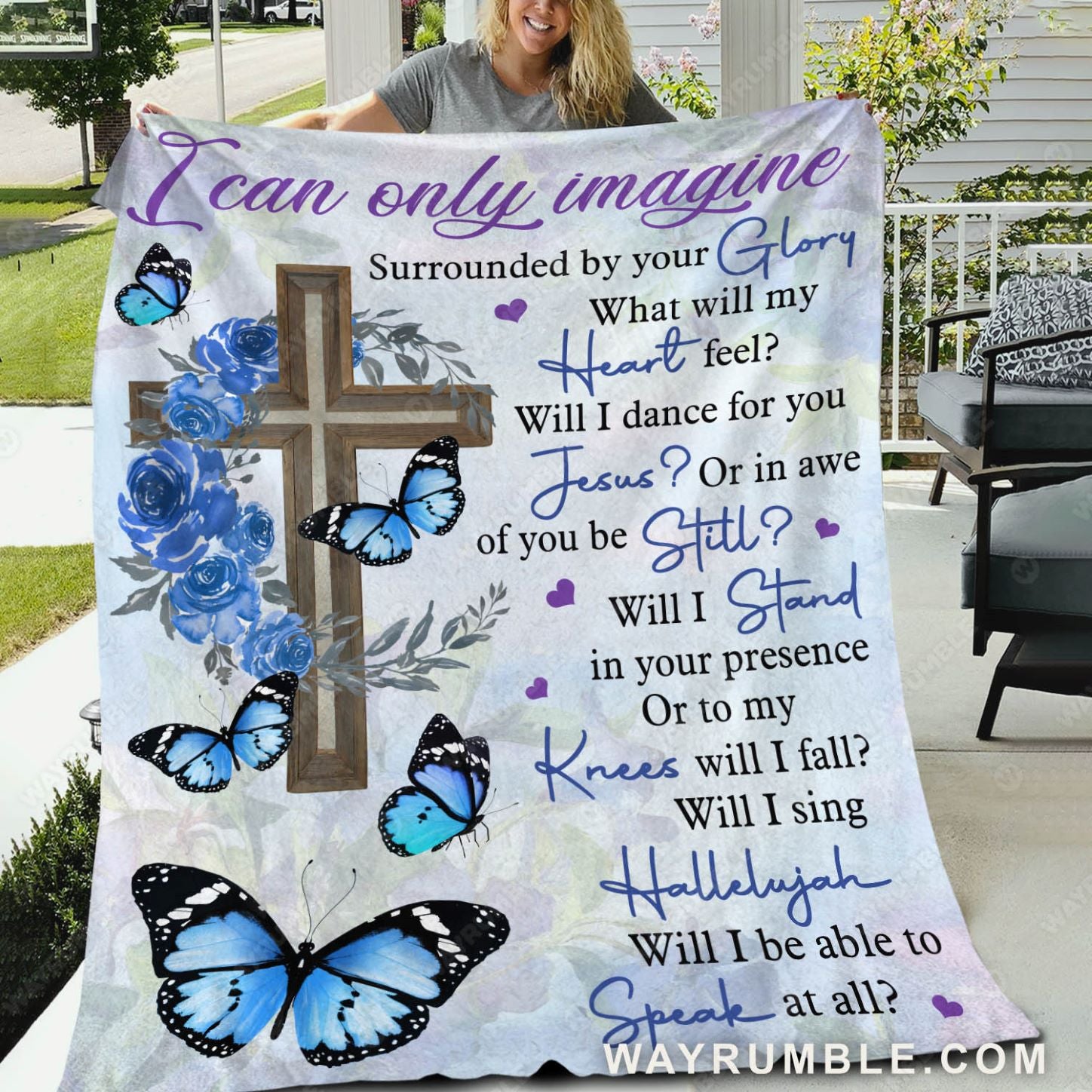 Cross symbol, Blue rose, Blue butterfly, I can only imagine - Jesus Blanket