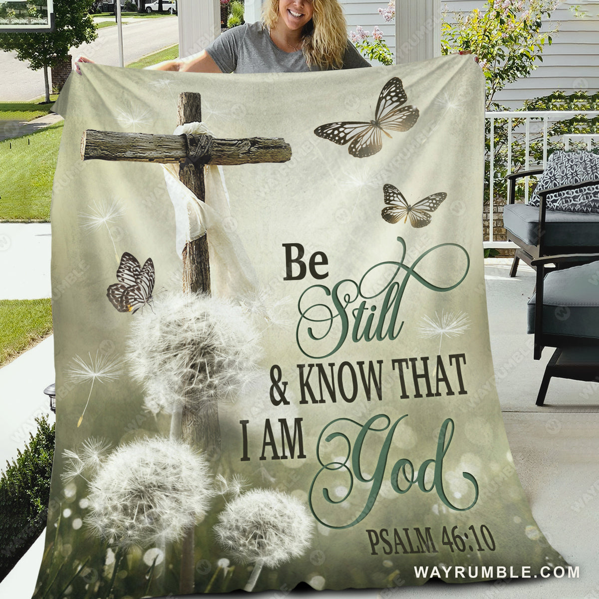 Dandelion field, The old rugged cross, Butterfly, Be still and know that I am God - Jesus Blanket