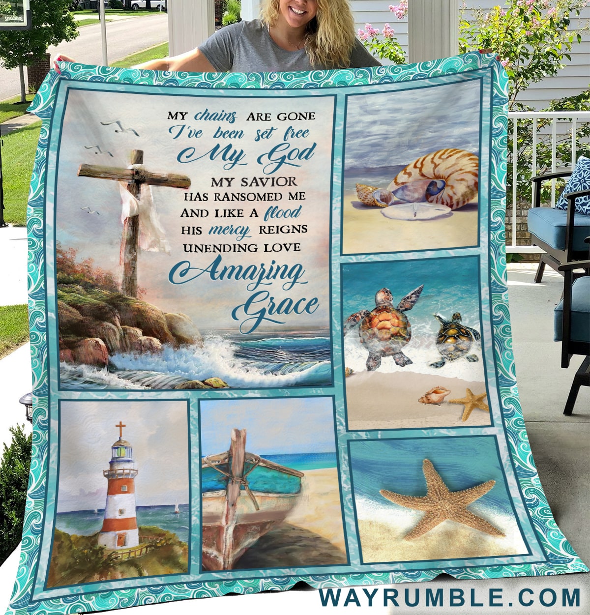 Jesus, Cross, Ocean, Turtle - Amazing Grace Blanket