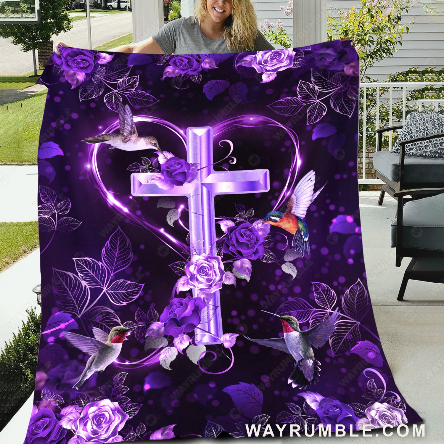 Purple roses, Hummingbird drawing, The holy corss - Jesus Blanket