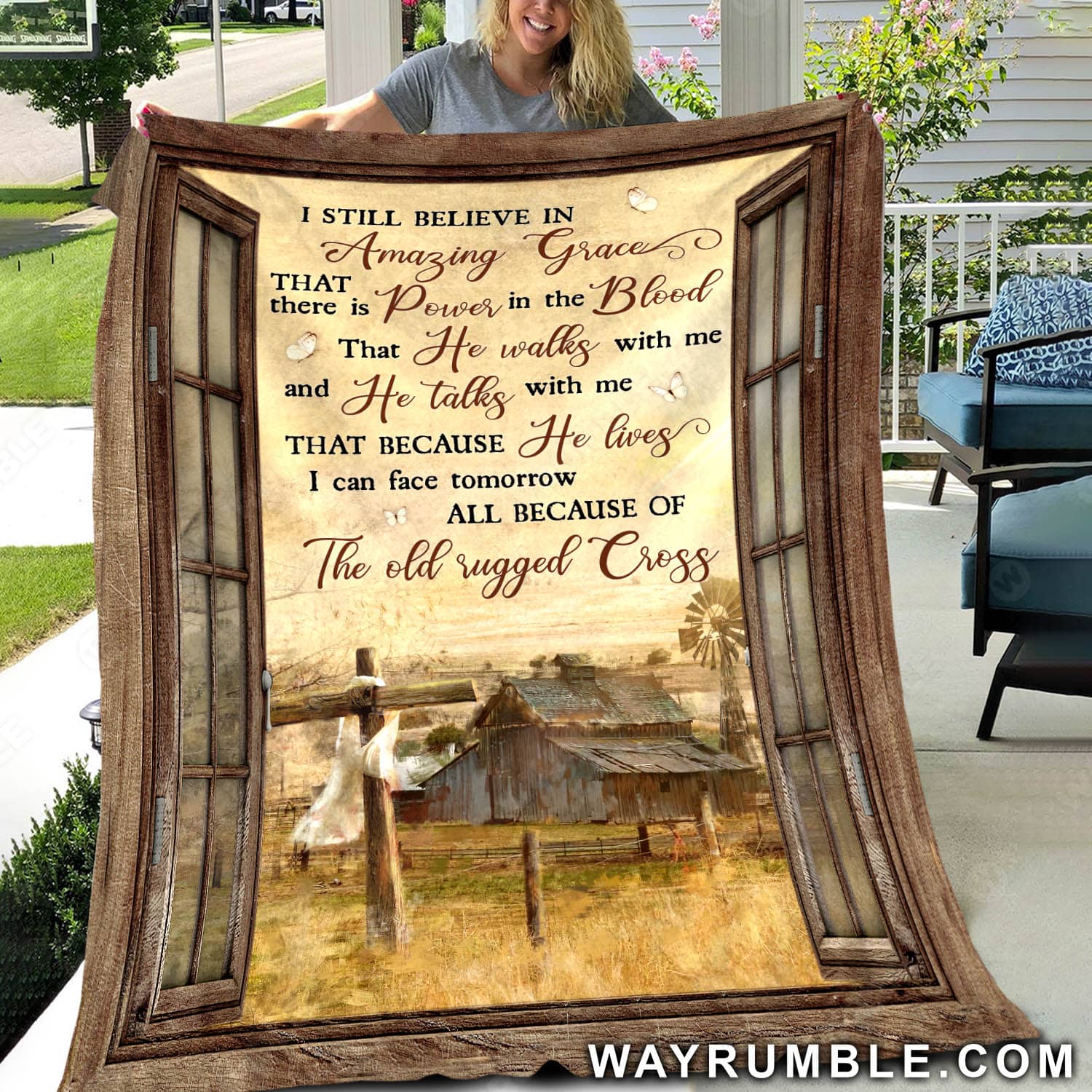 Old Barn Painting, Countryside landscape, I still believe in amazing grace - Jesus Blanket