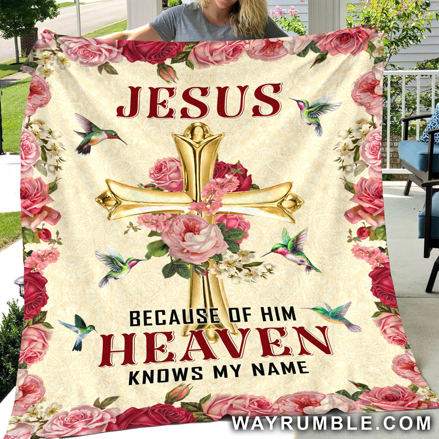 Jesus - Golden cross - Because of him heaven knows my name - Blanket