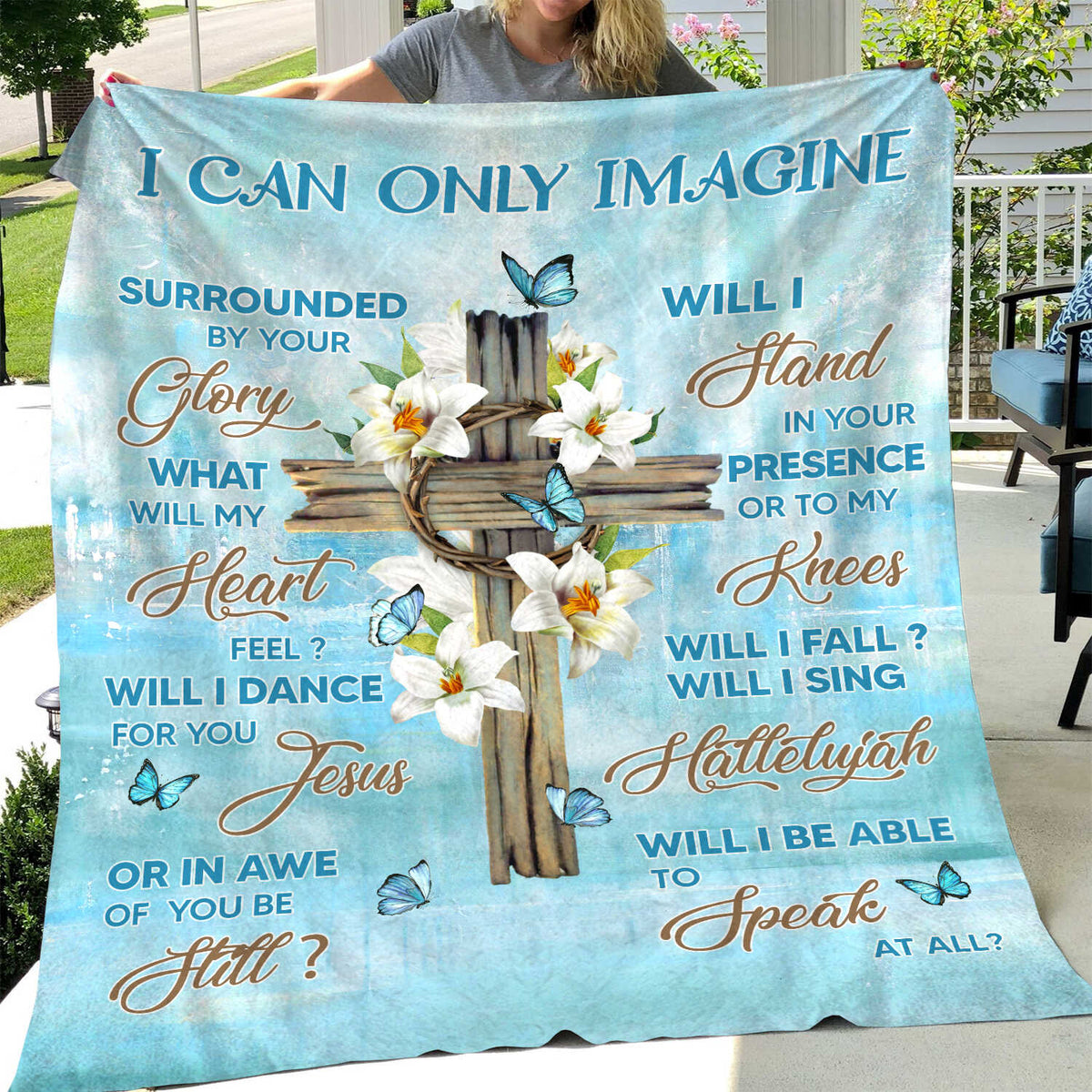 Jesus - Cross with white lilies - I can only imagine - Blanket