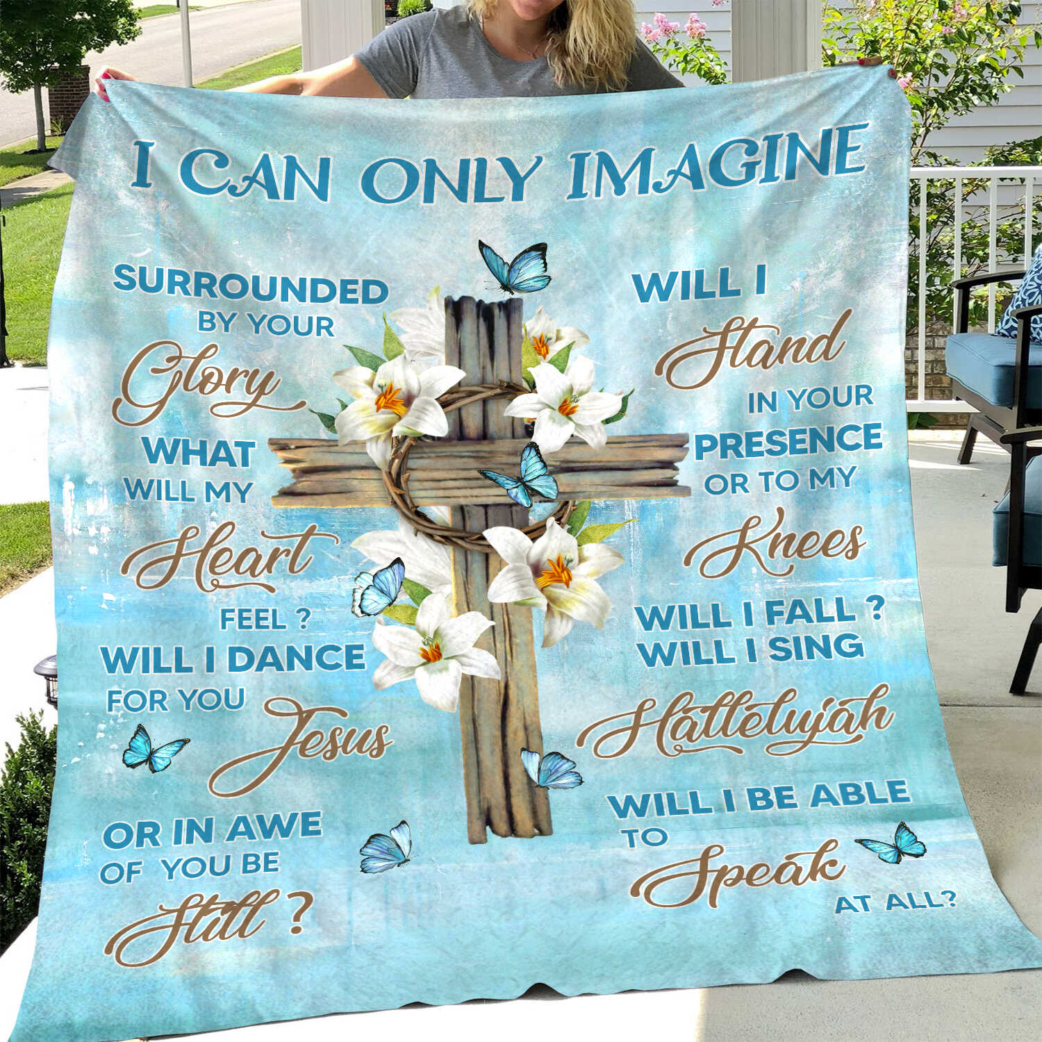 Jesus - Cross with white lilies - I can only imagine - Blanket