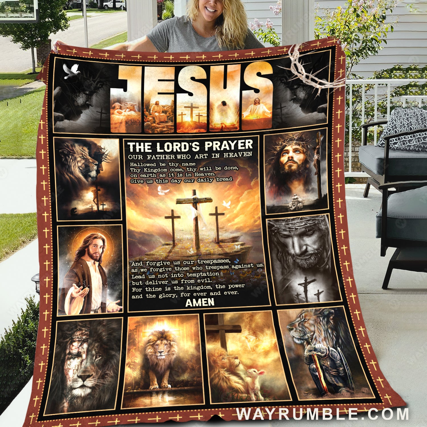 Jesus painting, The lion of Judah, The Lord's prayer - Jesus Blanket