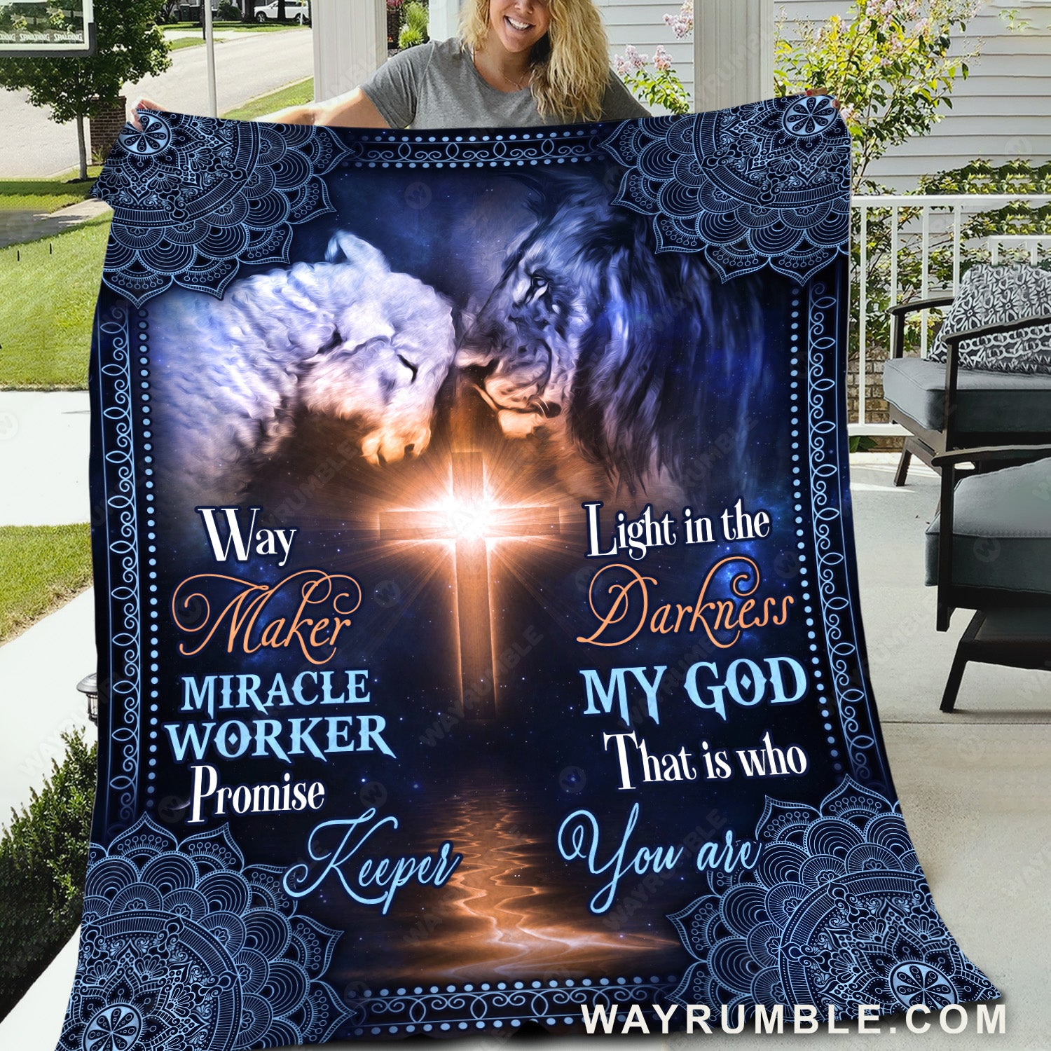 Lion of Judah, Lamb of God, Cross light, My God is the light in the darkness - Jesus Blanket