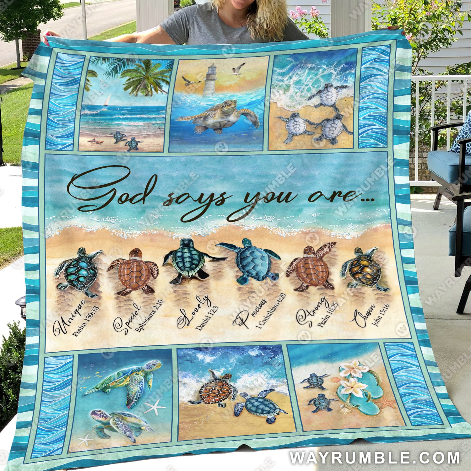 Sea turtles, To the ocean, Sand beach,  God says you are - Jesus Blanket