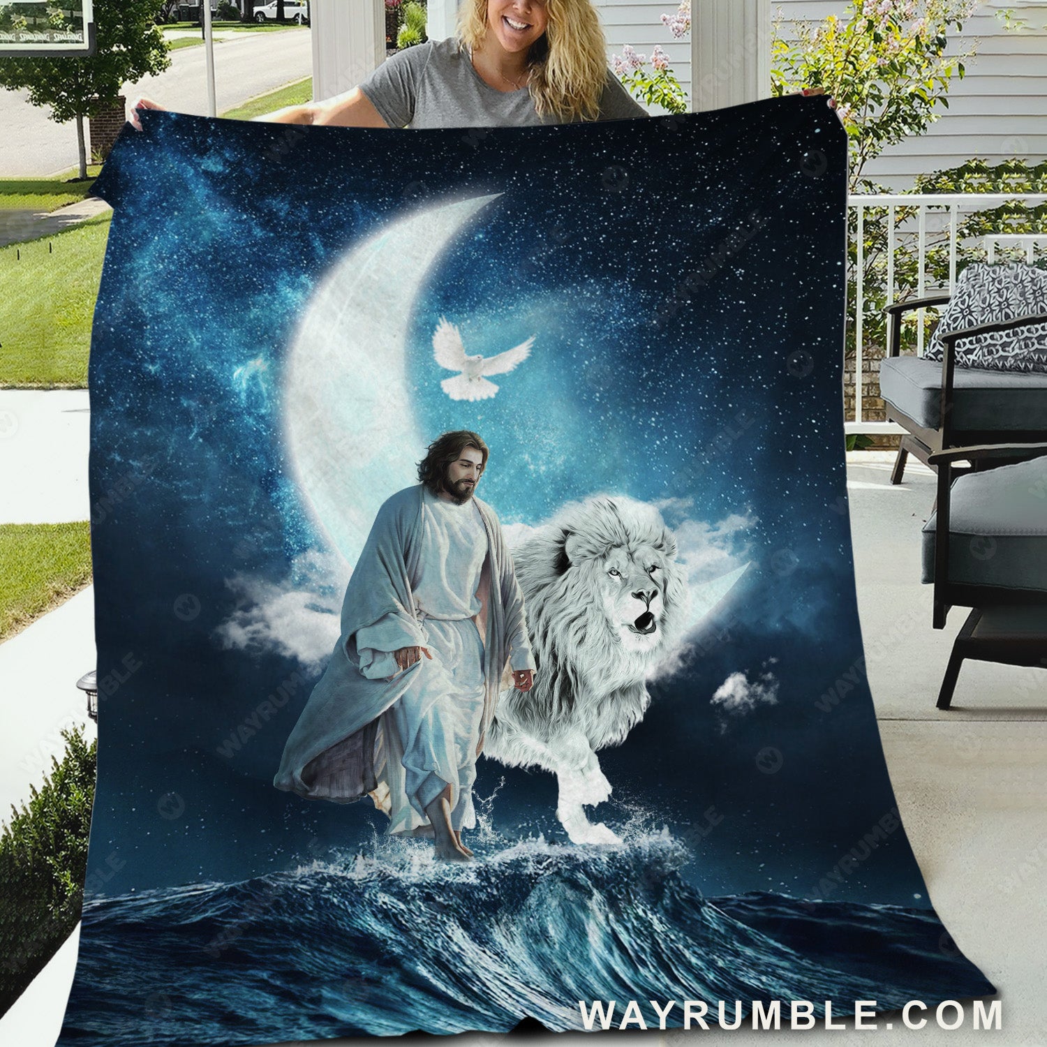 Jesus painting, The lion of Judah, White lion drawing, Jesus walks on water - Jesus Blanket
