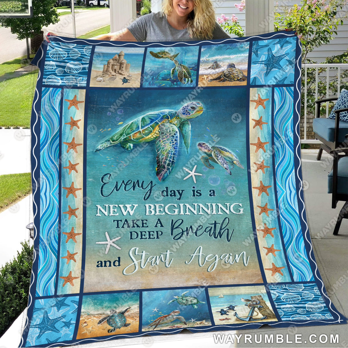 Sea turtle, under the ocean, Everyday is a new beginning - Jesus Blanket