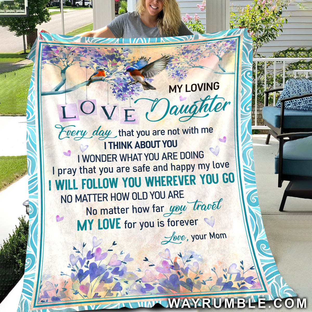 Mom to daughter, Heart flower painting, Cardinal drawing, I will follow wherever you go - Family Blanket