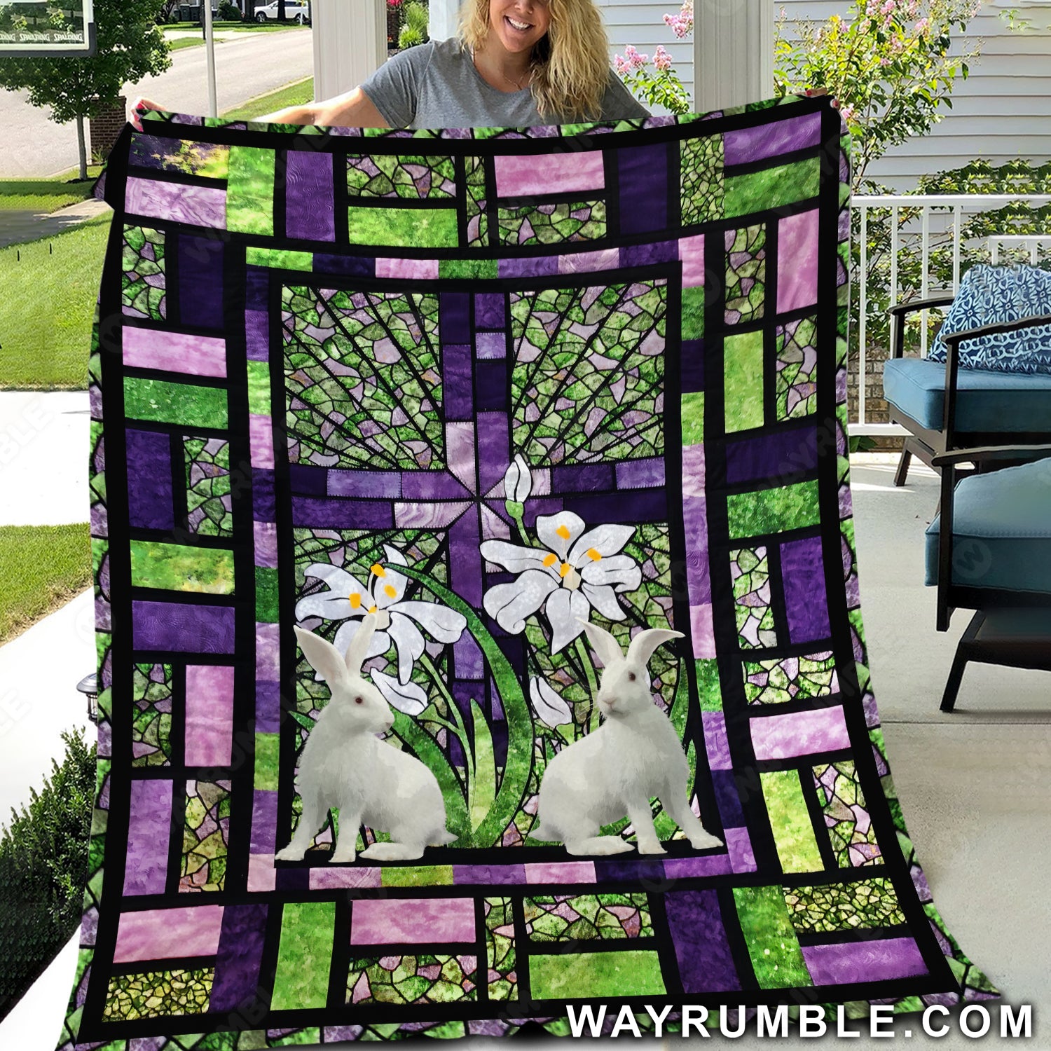 Colorful painting, White rabbit, Lily flower, Beautiful gift - Jesus Blanket