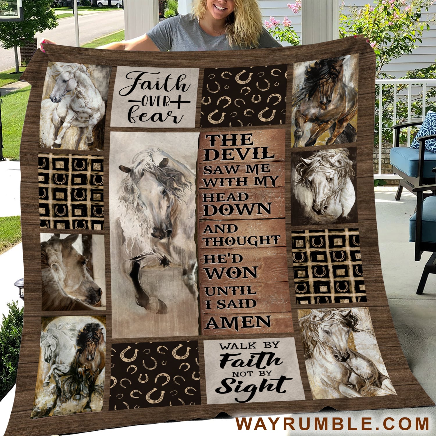 White Horse, Running horse, Faith over Fear - Jesus Blanket