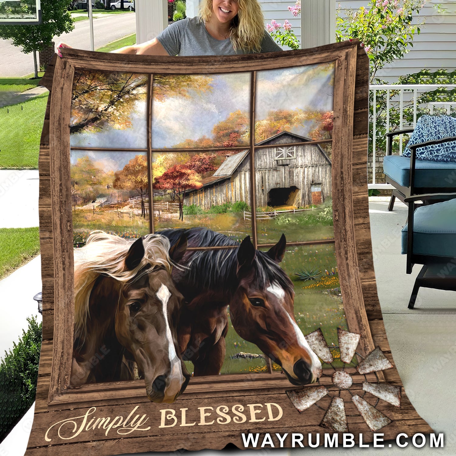 Dream horses, Meadow land, Vintage house, Blue sky, Simply blessed - Jesus Blanket
