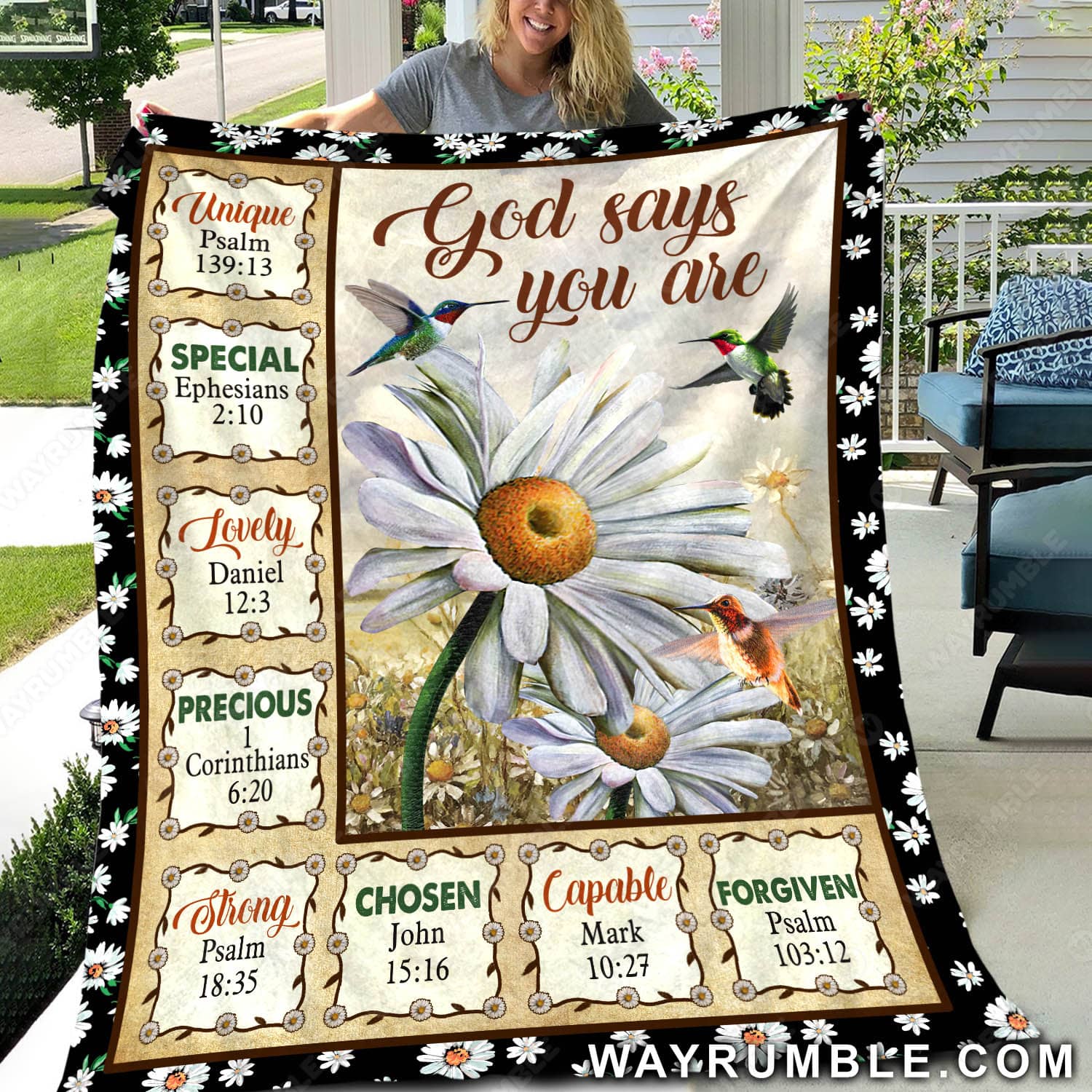 Daisy flower, Flower field painting, Hummingbird, God says you are - Jesus Blanket