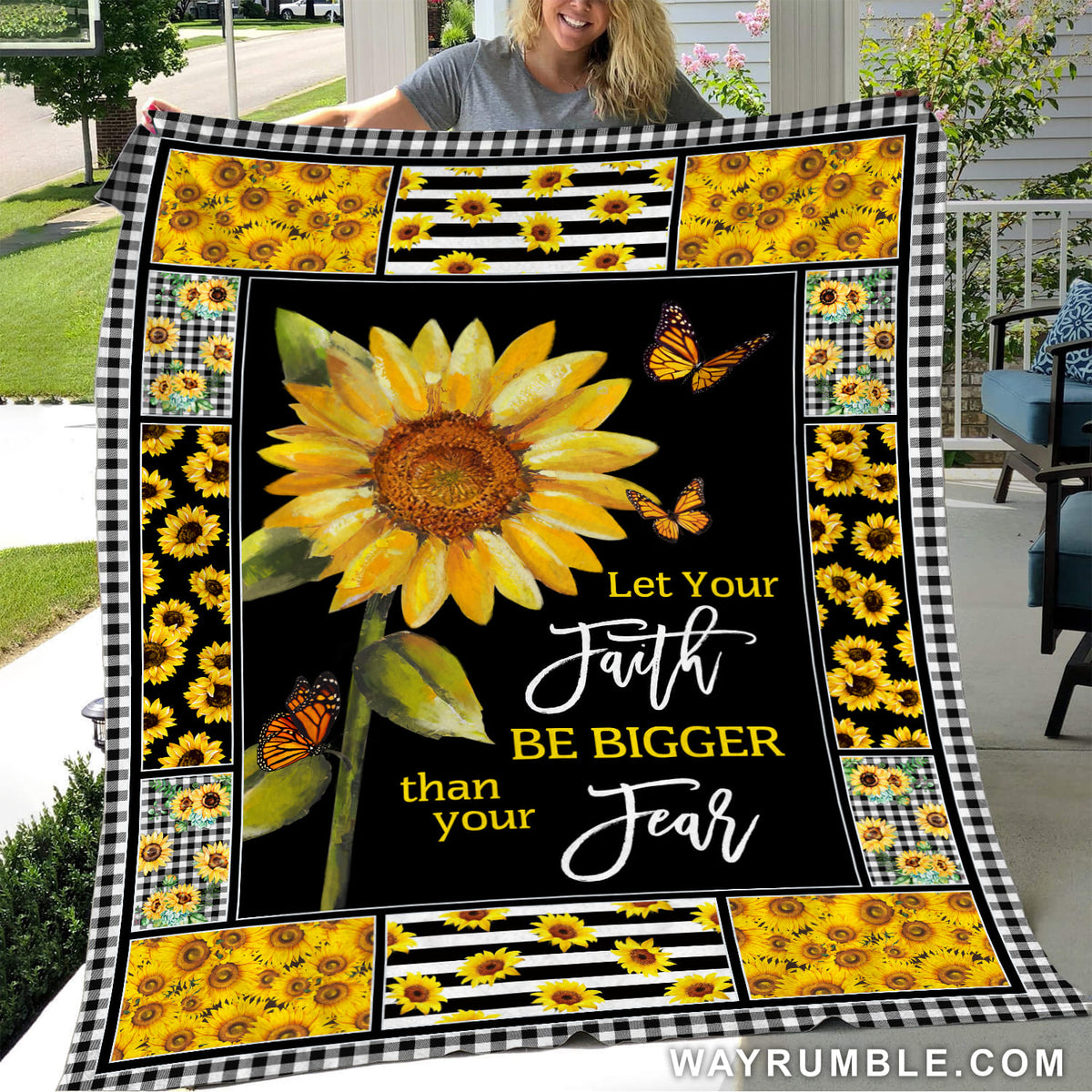 Jesus, Lovely Sunflower, Butterfly - Let your faith be bigger than your fear Blanket