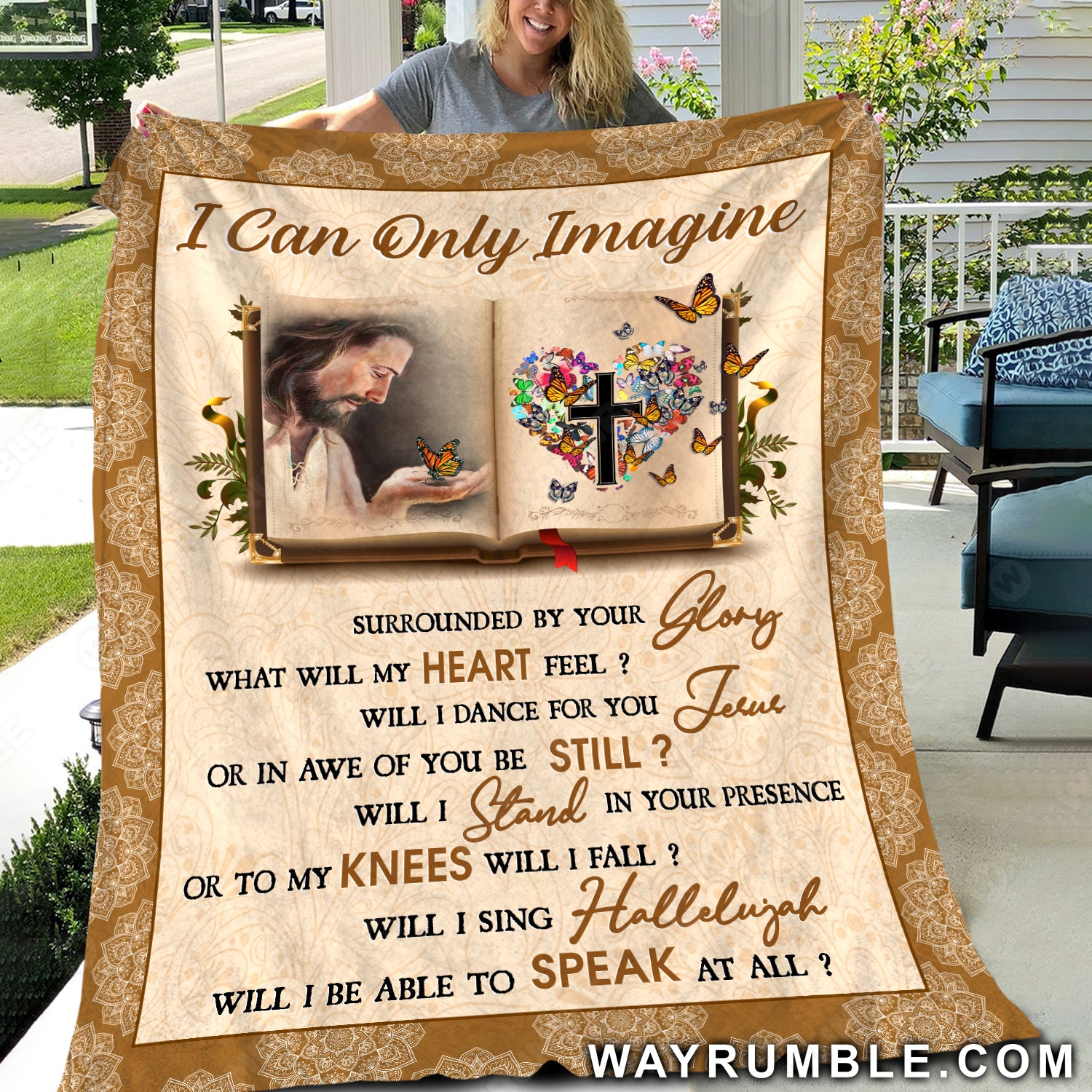 Vintage bible, Face of Jesus, Colorful butterfly, I can only imagine - Jesus Blanket