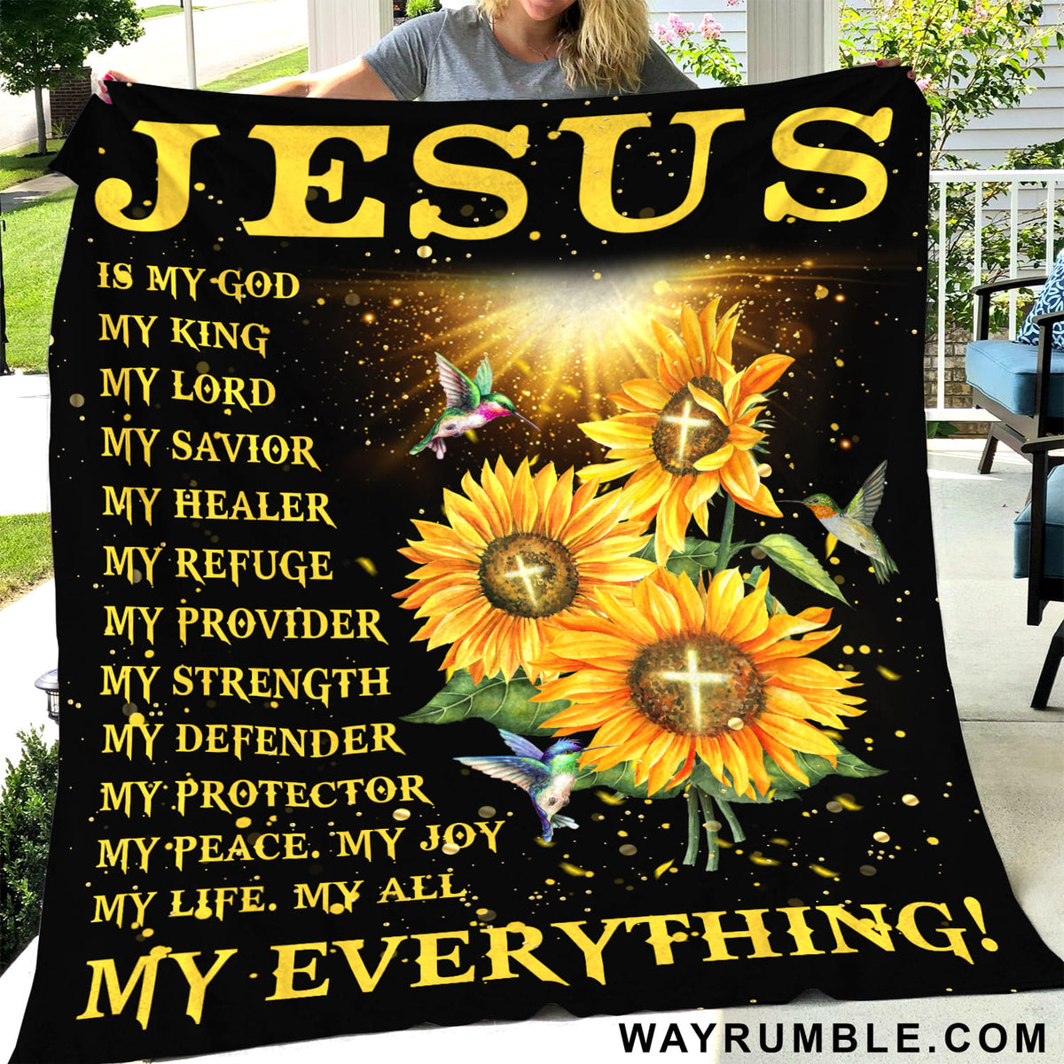 Jesus - Sunflower and hummingbird - Jesus is my everything - Blanket
