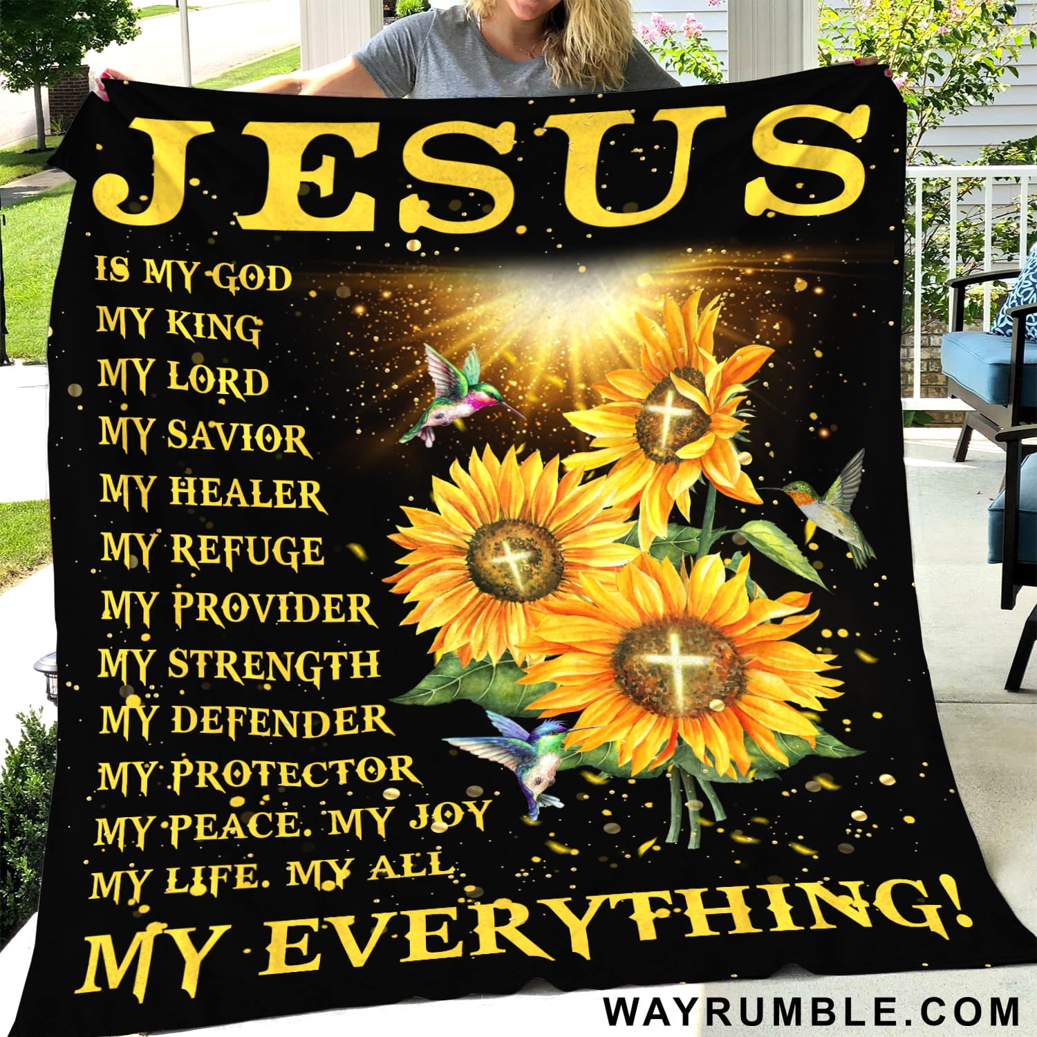 Jesus - Sunflower and hummingbird - Jesus is my everything - Blanket