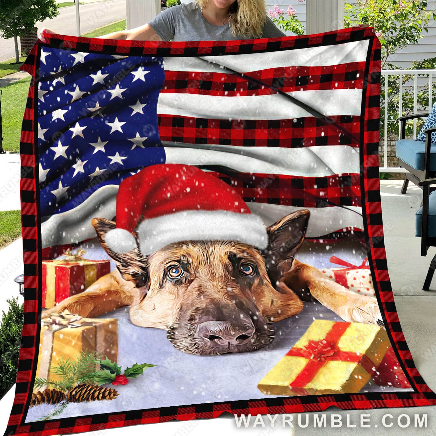 German shepherd dog, Christmas gift, Beautiful US flag - Jesus, Christmas Blanket