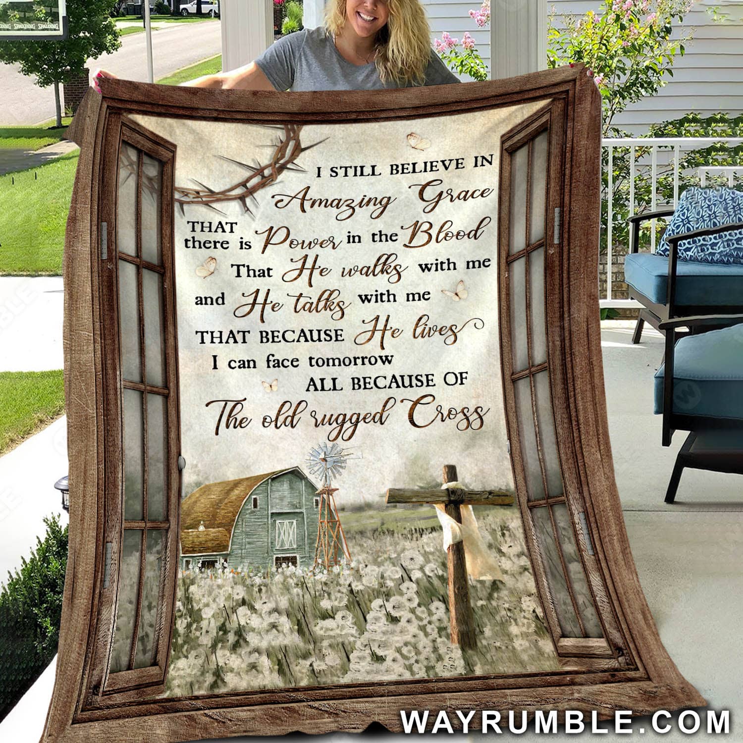 Window frame, Barn painting, Flower field painting, I still believe in Amazing Grace - Jesus Blanket