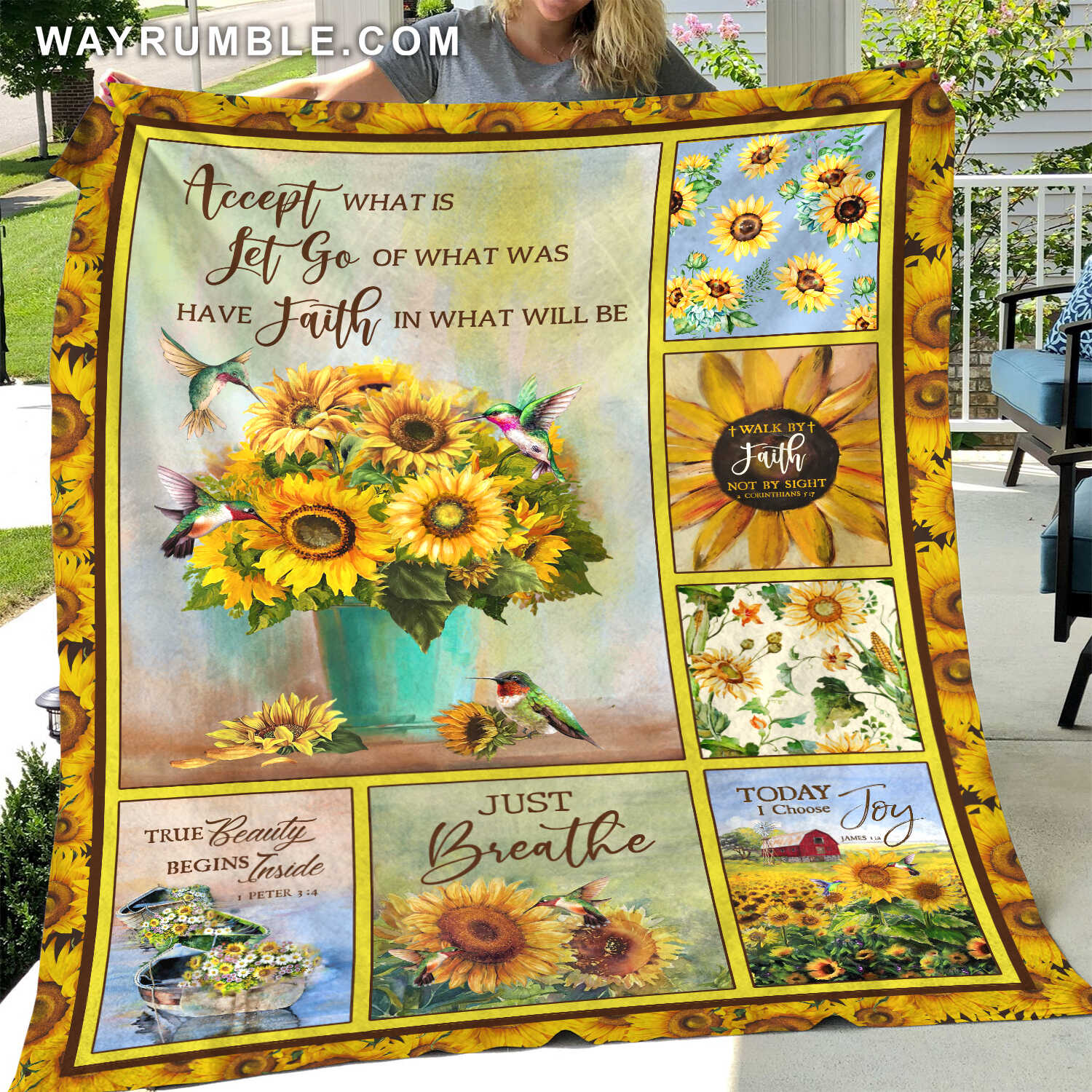 Sunflower, Accept what is, Let go of what was, Have faith in what will be - Jesus Blanket