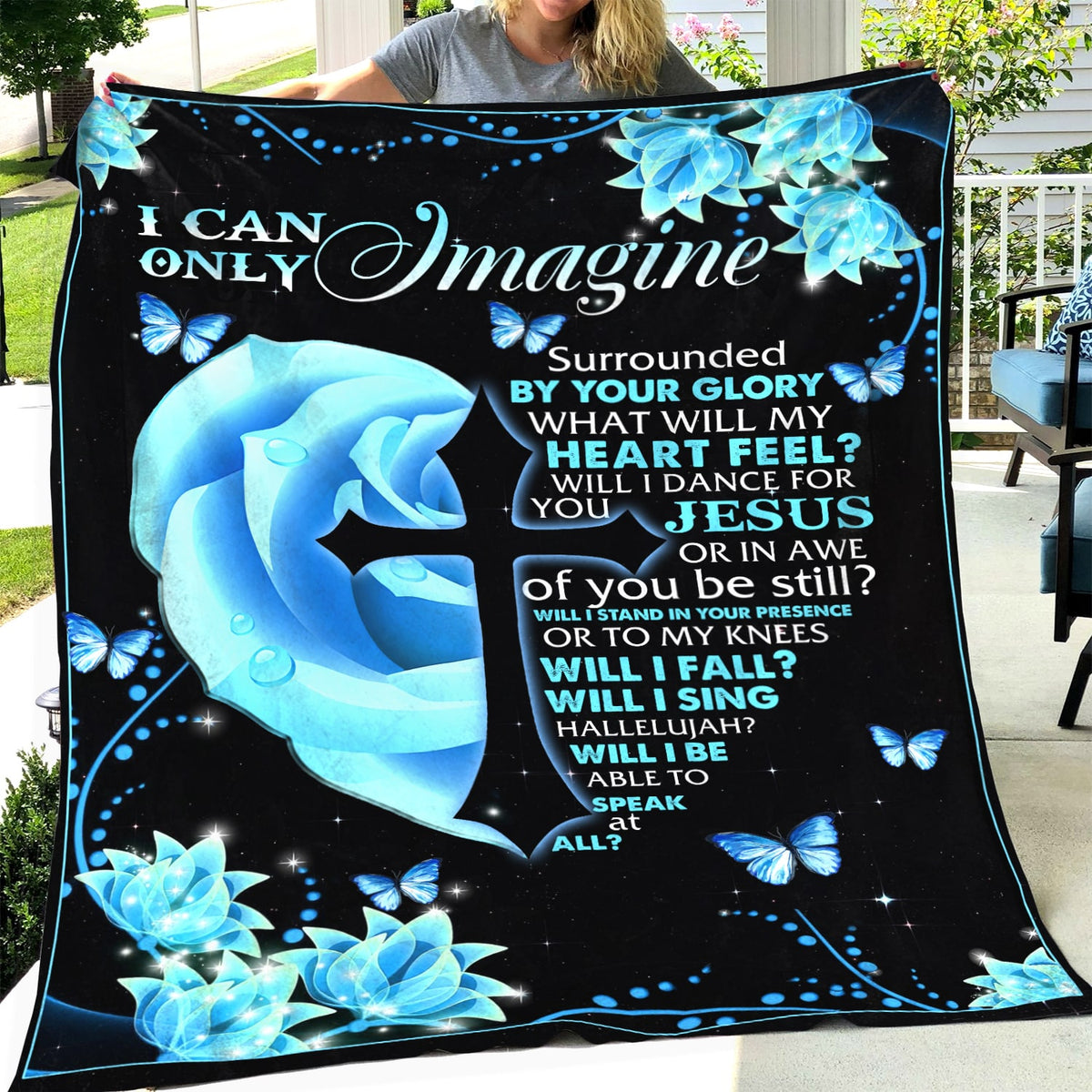 Jesus - Blue Rose and Cross - I can only imagine - Blanket