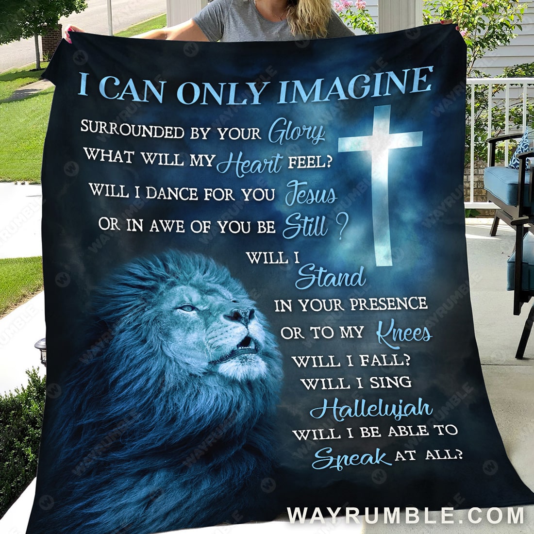 Lion king, Cross symbol, Blue background, Becoming a king, I can only imagine - Jesus Blanket