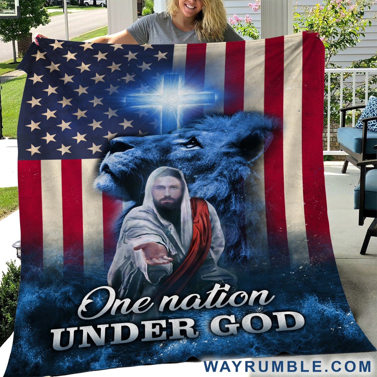 Jesus - God's hand and US Flag - One nation under God - Blanket