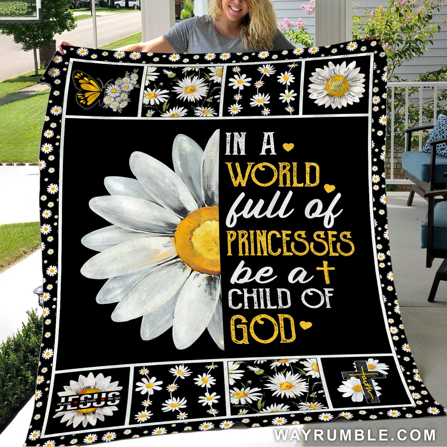 Jesus - Daisy - In a world full of princesses be a child of God - Blanket