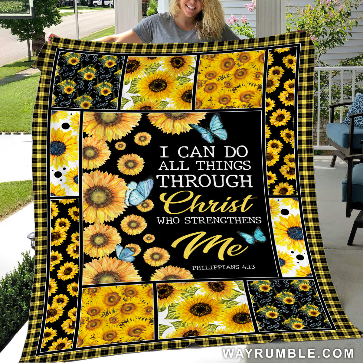 Jesus - Sunflower - I can do all things through Jesus - Blanket