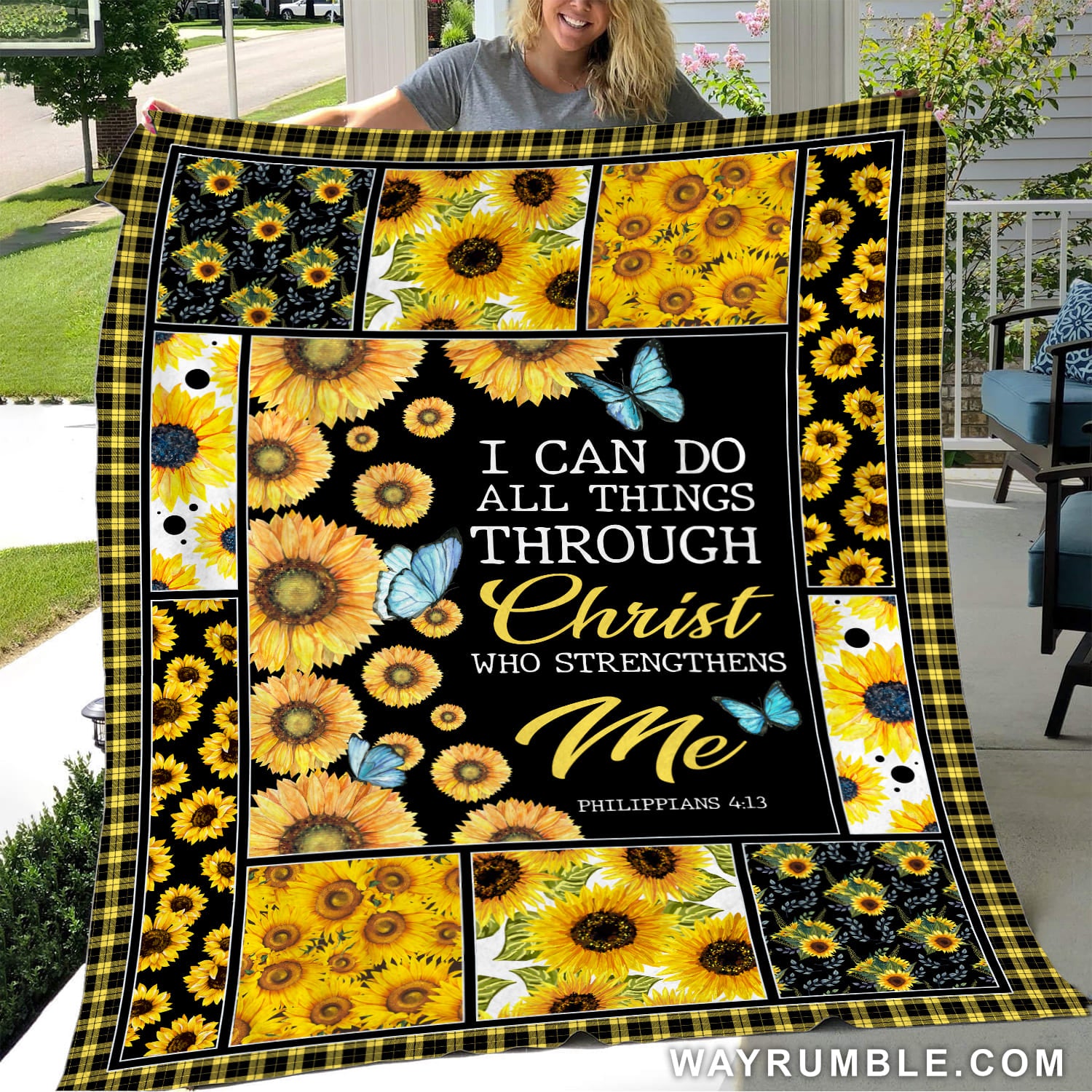 Jesus - Sunflower - I can do all things through Jesus - Blanket