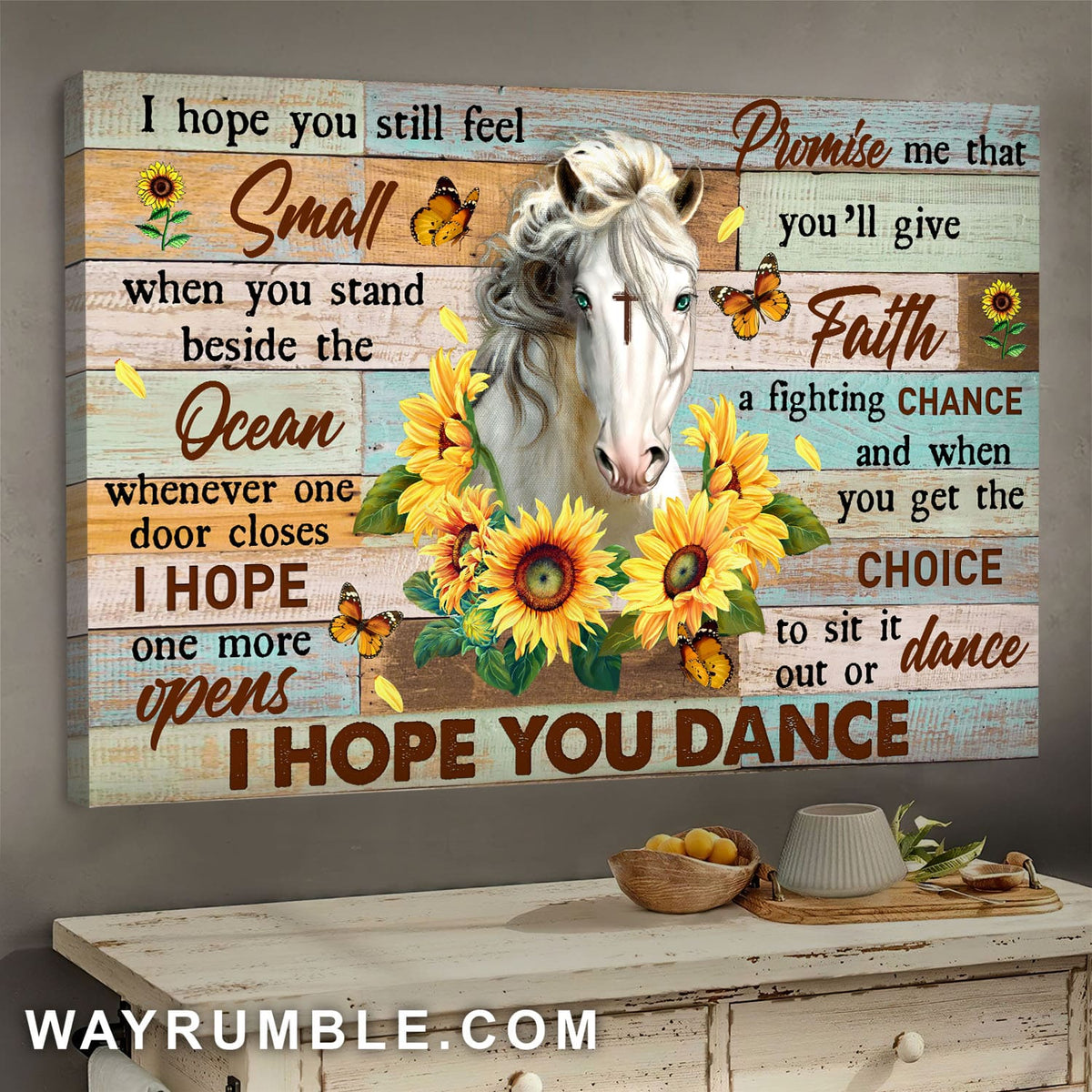 Beautiful horse, Sunflower, Cross, Butterfly, I hope you dance - Jesus Landscape Canvas Prints, Wall Art