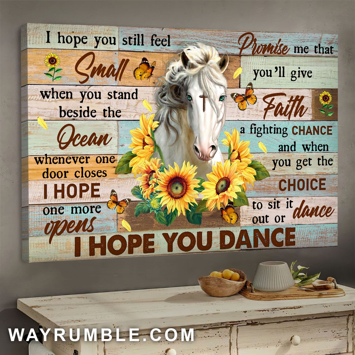 Beautiful horse, Sunflower, Cross, Butterfly, I hope you dance - Jesus Landscape Canvas Prints, Wall Art