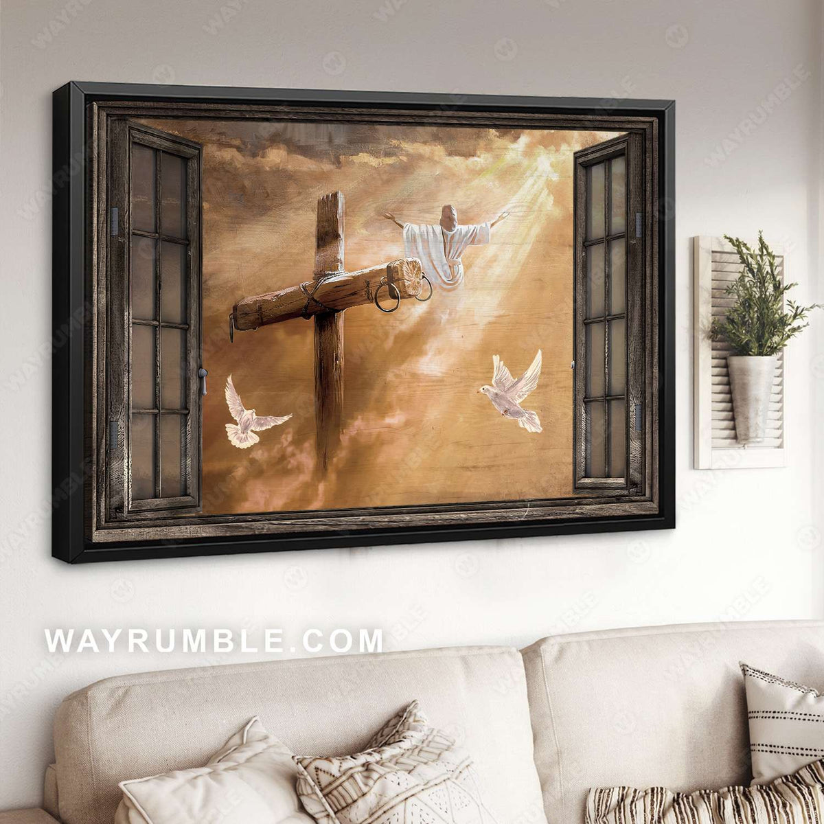 Jesus painting, Heaven's light, The rugged cross, Window frame - Jesus Landscape Canvas Prints, Christian Wall Art