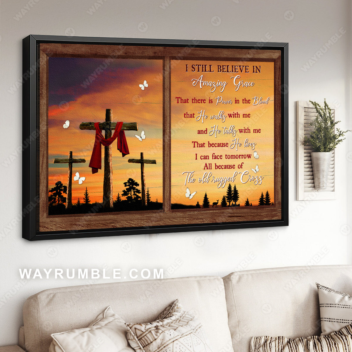 Wooden window, Beautiful sunset, White butterfly, I still believe in amazing grace - Jesus Landscape Canvas Prints, Christian Wall Art
