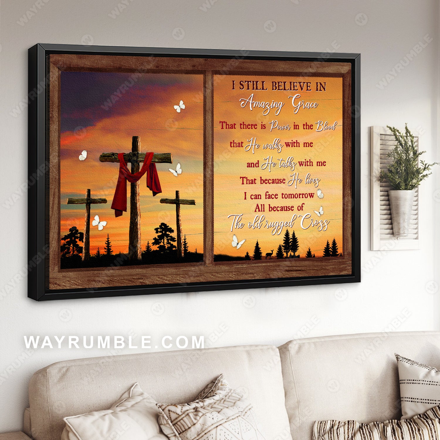 Wooden window, Beautiful sunset, White butterfly, I still believe in amazing grace - Jesus Landscape Canvas Prints, Christian Wall Art