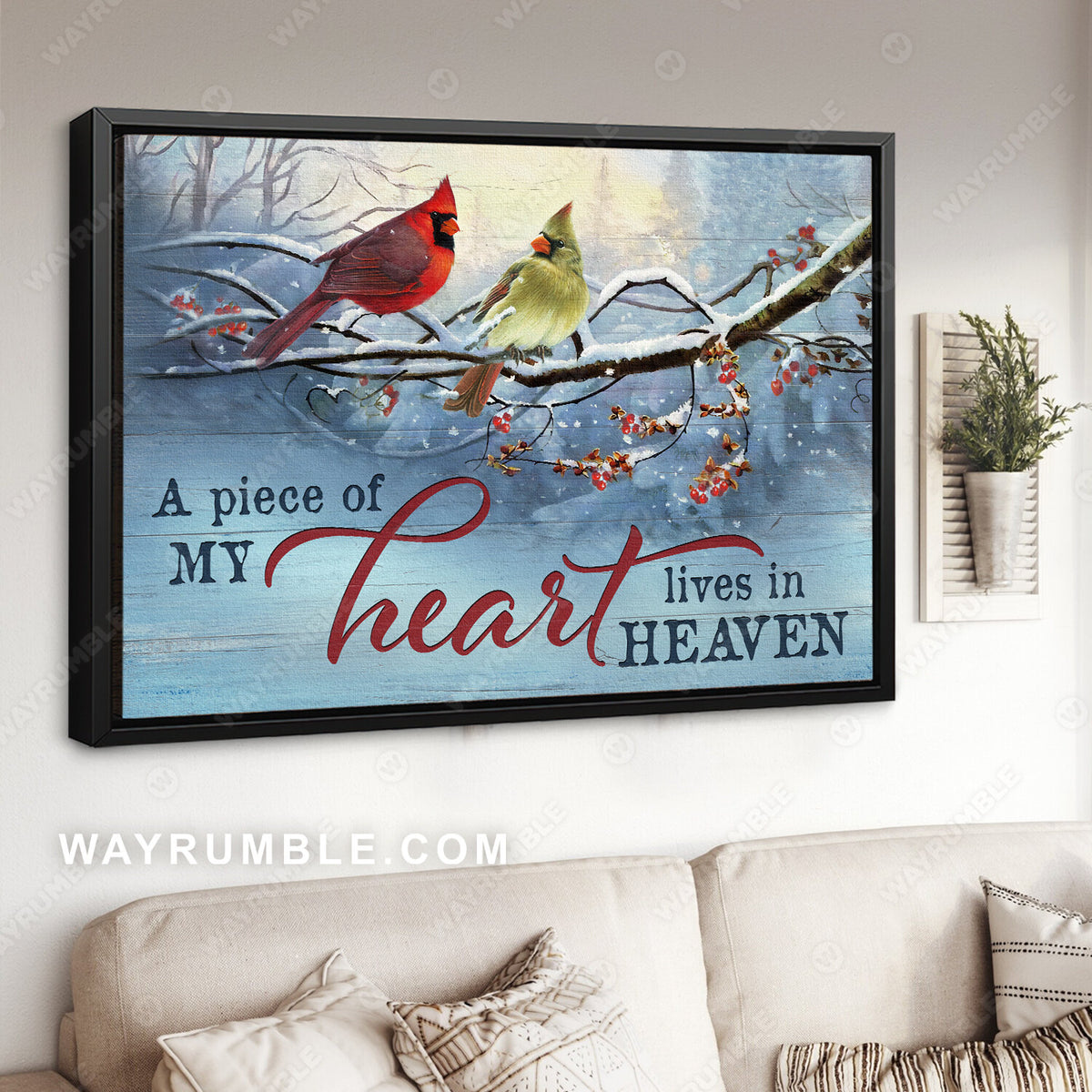 Cardinal drawing, Snow forest, Frozen cranberry, A piece of my heart lives in heaven - Jesus Landscape Canvas Prints, Wall Art