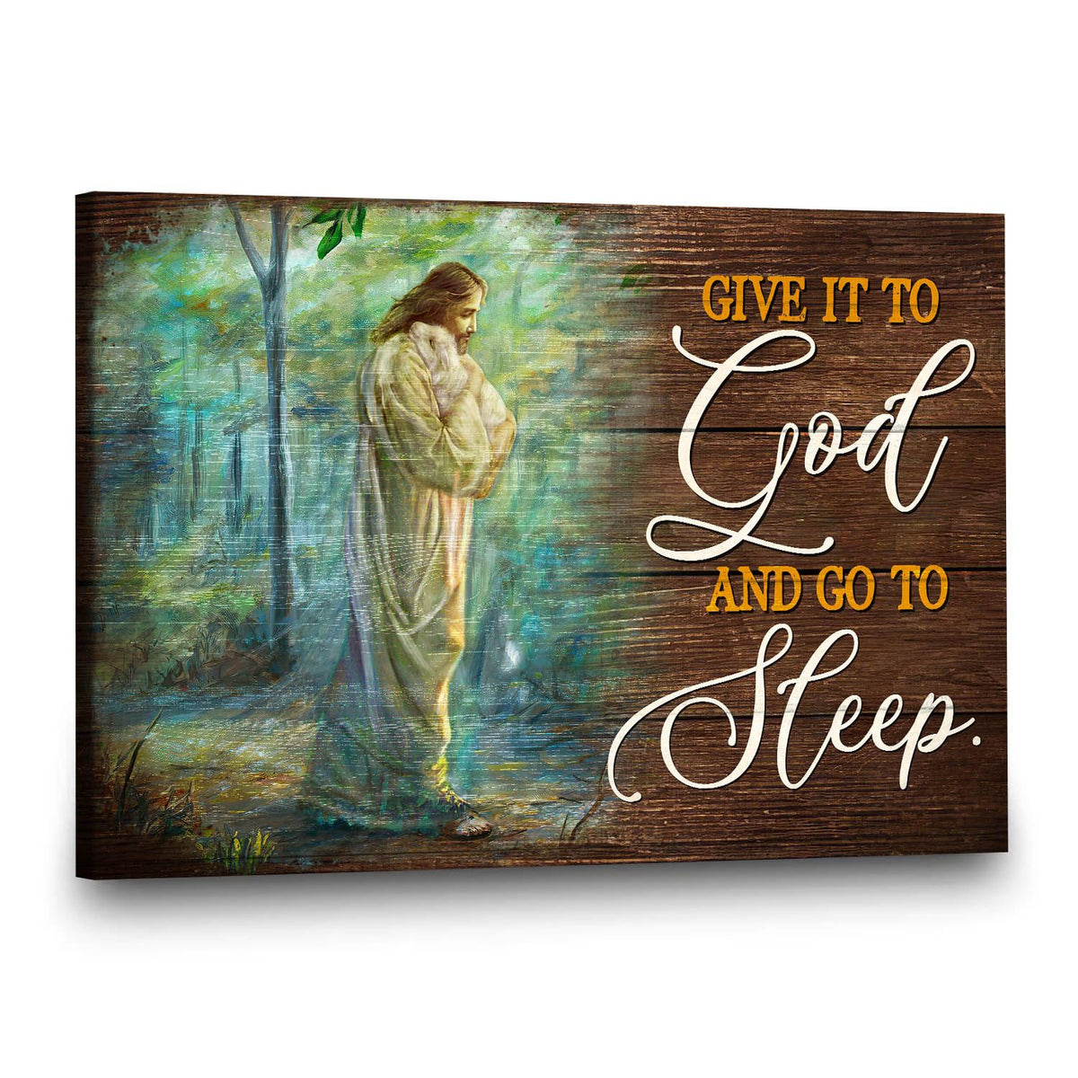 Jesus hugging lamb - Give it to God and sleep - Jesus Landscape Canvas Prints - Wall Art