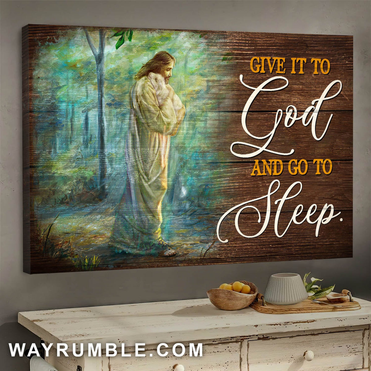 Jesus hugging lamb - Give it to God and sleep - Jesus Landscape Canvas Prints - Wall Art