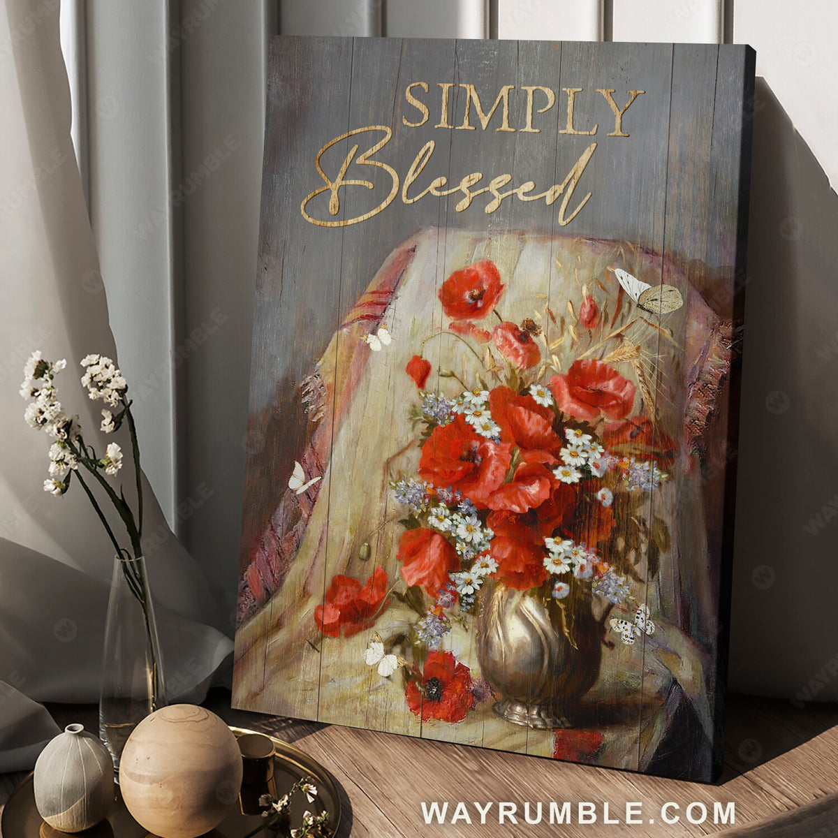 Still life painting, Poppy drawing, Pretty butterfly, Simply blessed - Jesus Portrait Canvas Prints, Christian Wall Art