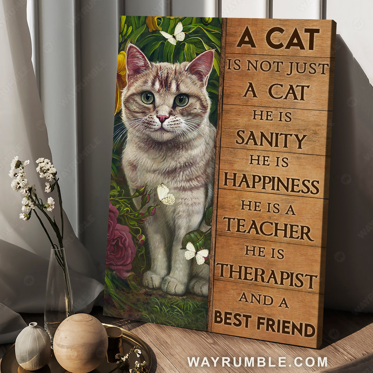 Beautiful cat drawing, Flower garden, Butterfly, A cat is not just a cat - Jesus Portrait Canvas Prints, Christian Wall Art