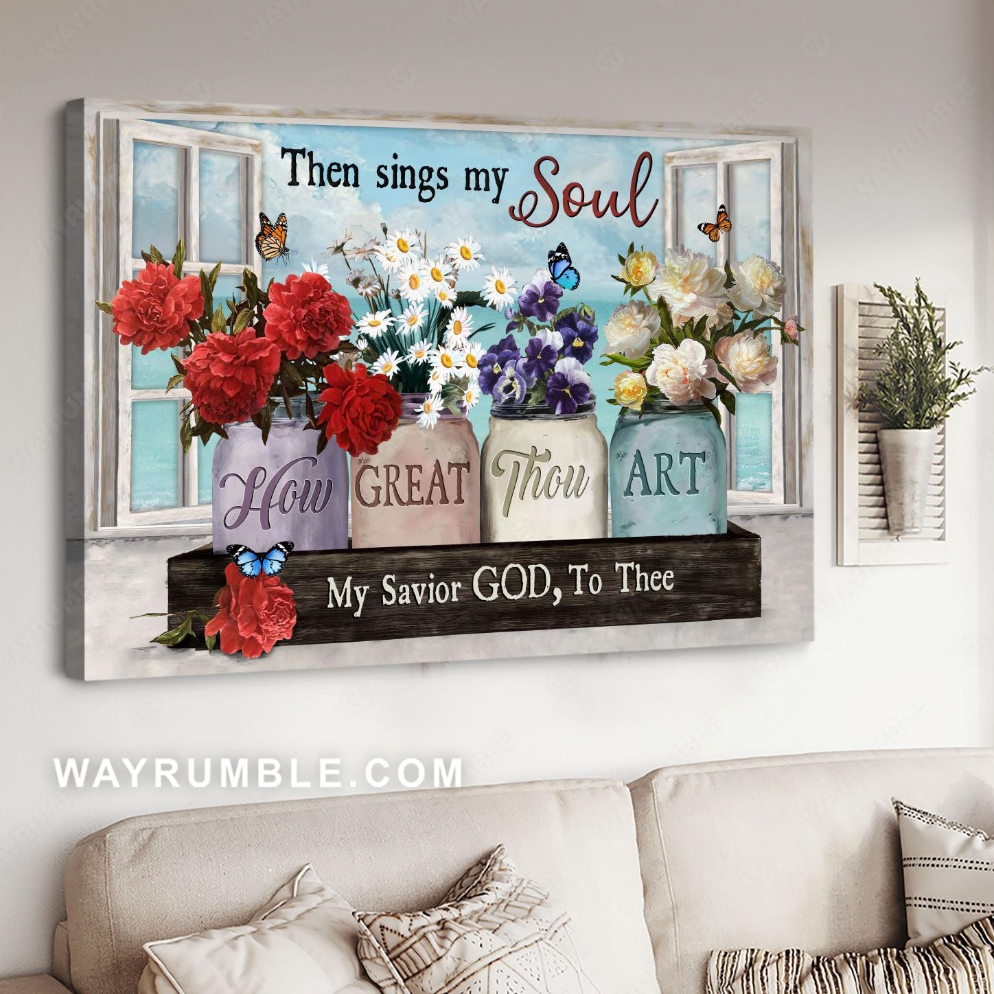 Red peony, Purple pansy, White daisy, Yellow rose, Then sings my soul - Jesus Landscape Canvas Prints, Christian Wall ArtRed peony, Purple pansy, White daisy, Yellow rose, Then sings my soul - Jesus Landscape Canvas Prints, Christian Wall Art
