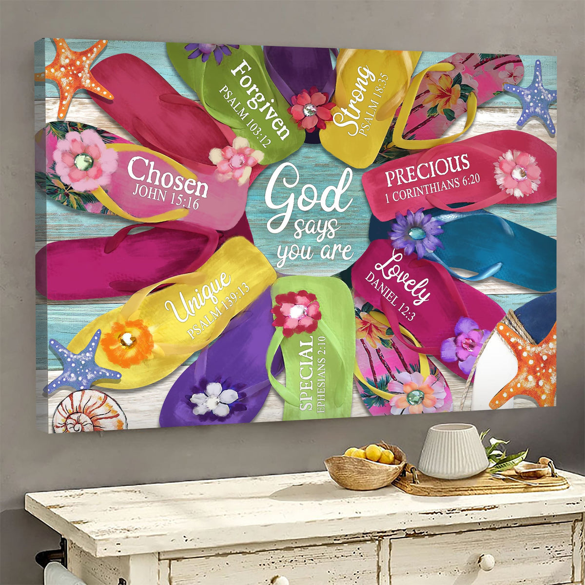 Colorful summer, Beautiful Sandals, God says you are - Jesus Landscape Canvas Prints, Wall Art