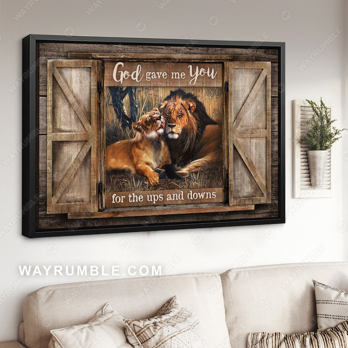 Lion of Judah, Autumn forest, Antique window, God gave me you for the ups and downs - Jesus Landscape Canvas Prints, Wall Art