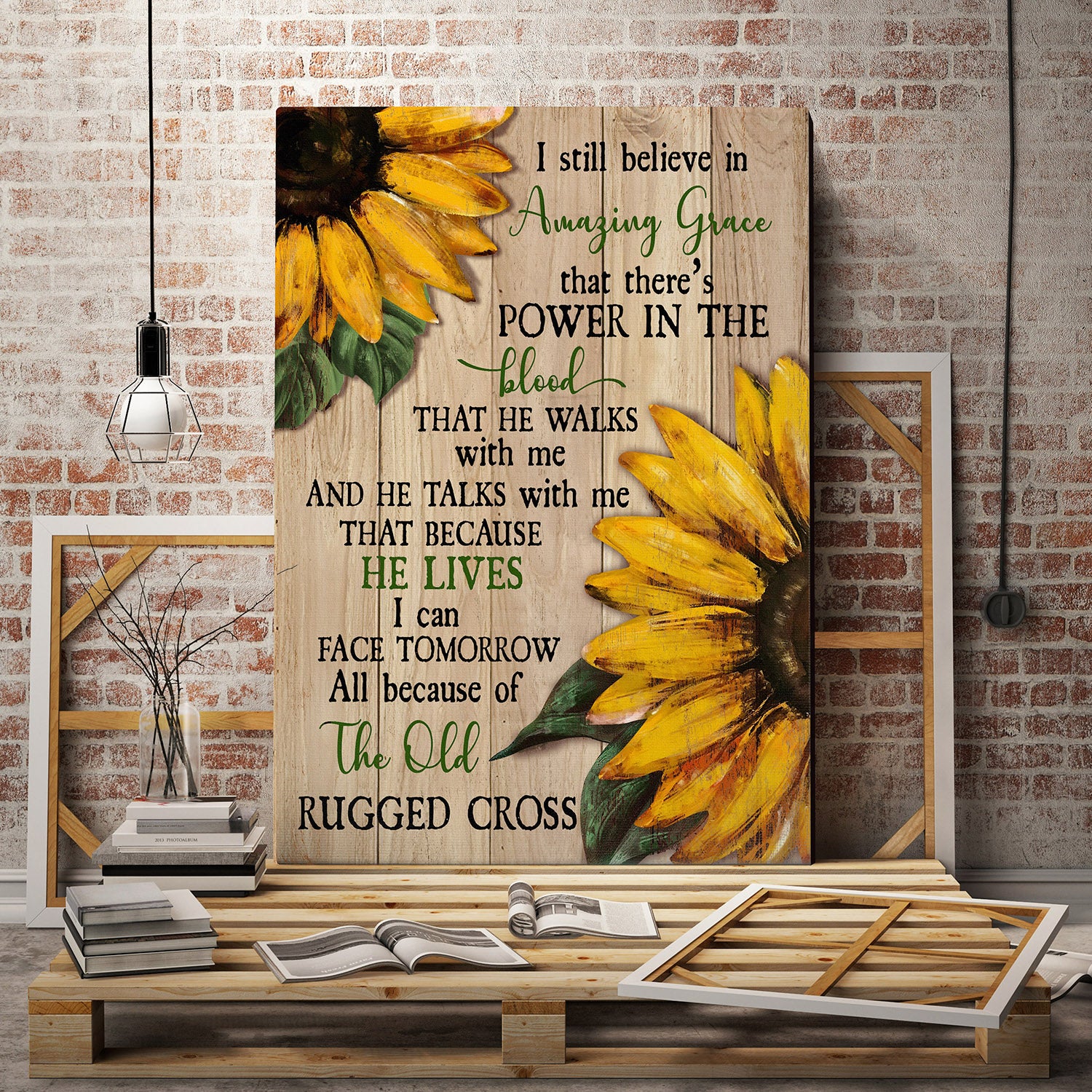 Sunflower, Vintage Painting, I still believe in amazing grace - Jesus Portrait Canvas Prints, Wall Art