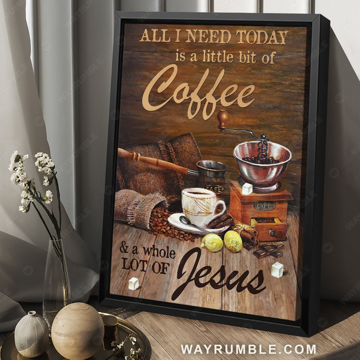 Coffee drawing, Gift for coffee lover, All I need today is a little bit of coffee - Jesus Portrait Canvas Prints, Christian Wall Art