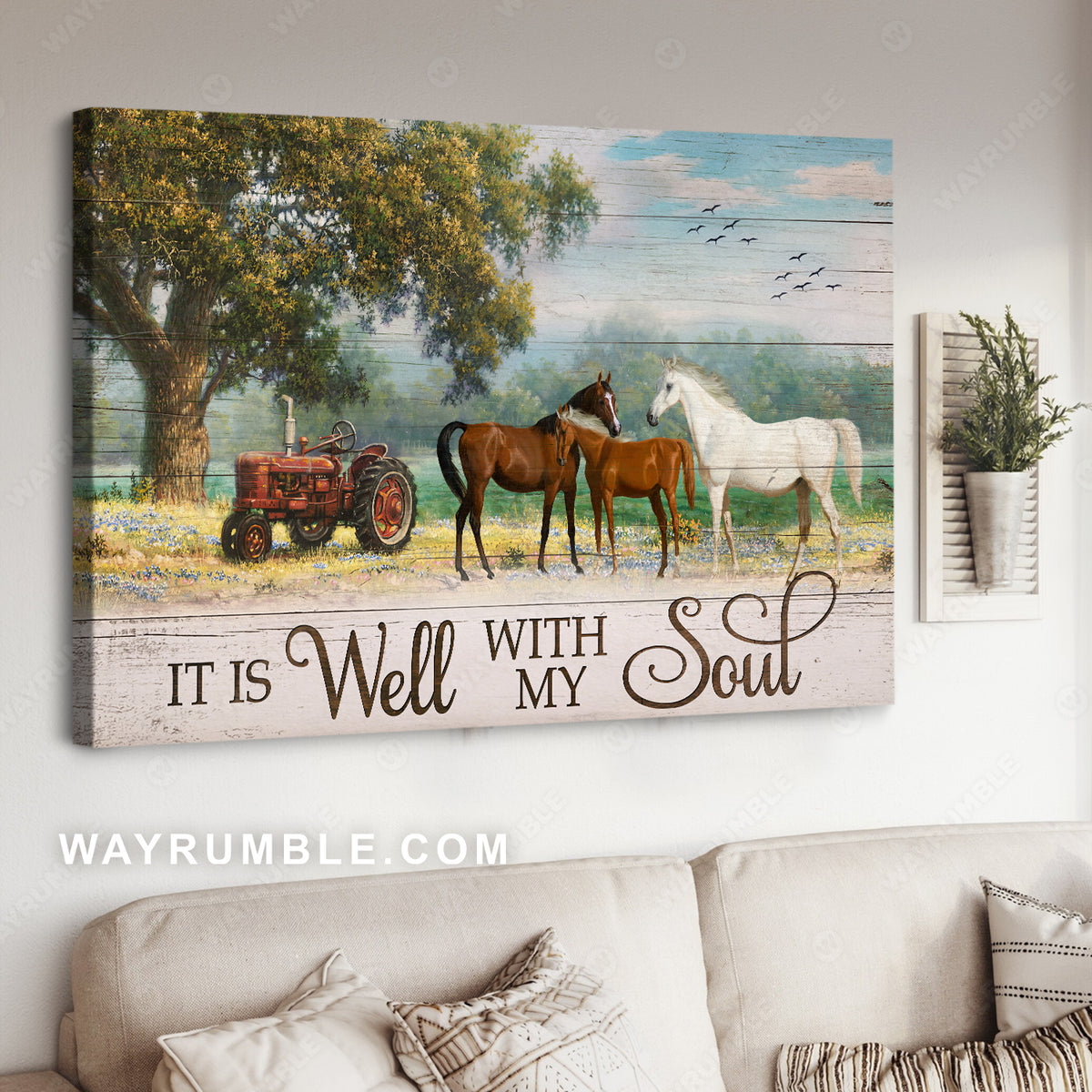 Countryside painting, Quarter horses drawing, It is well with my soul - Jesus Landscape Canvas Prints, Christian Wall Art