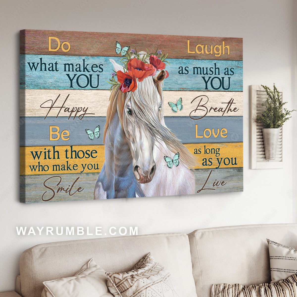 White horse, Poppy flower wreath, Butterfly, Do what makes you happy - Jesus Landscape Canvas Prints, Christian Wall Art